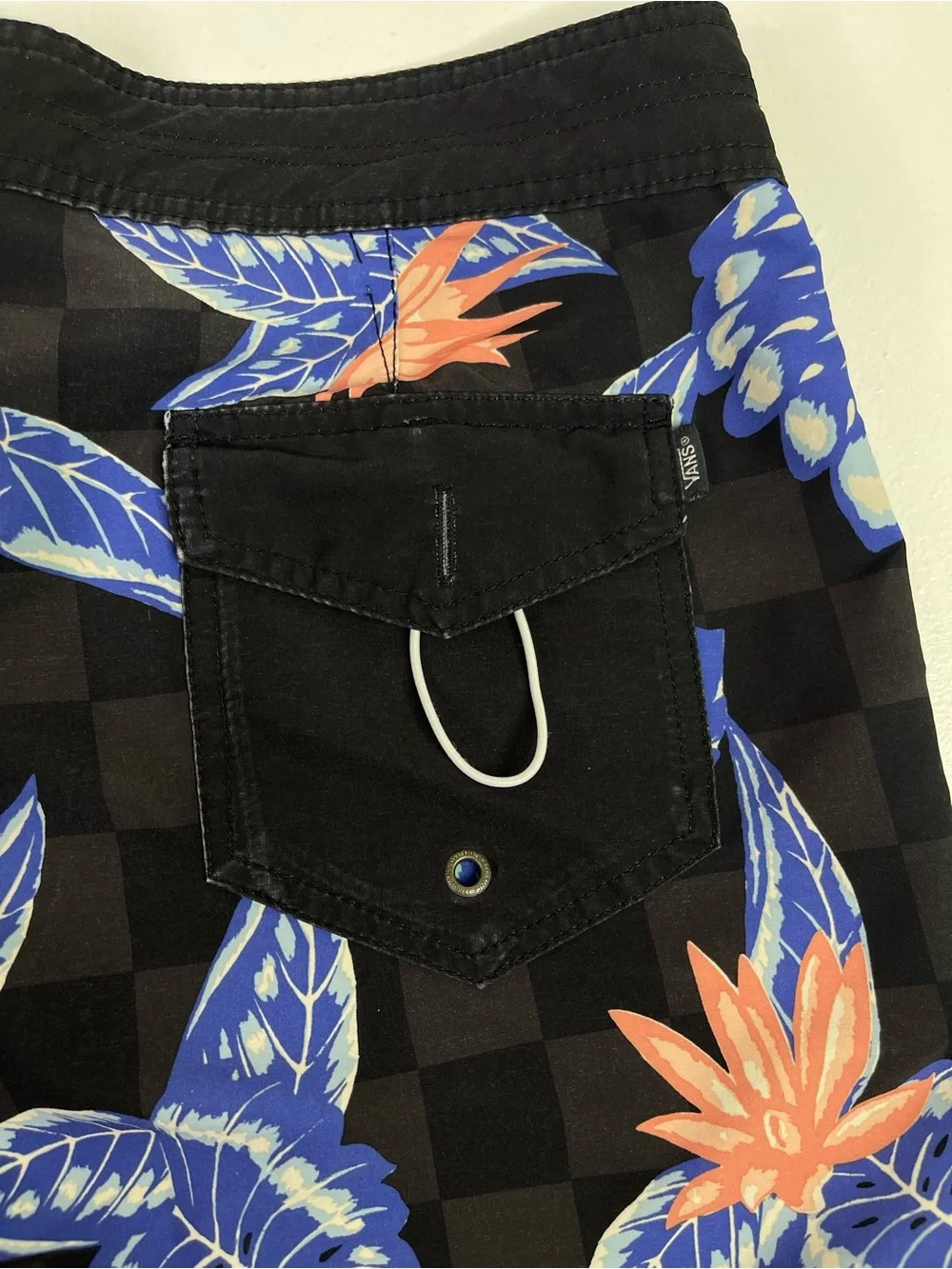 Vans Mens Board Shorts Floral Checkered Swim Trunks Drawstring Pocket Size M